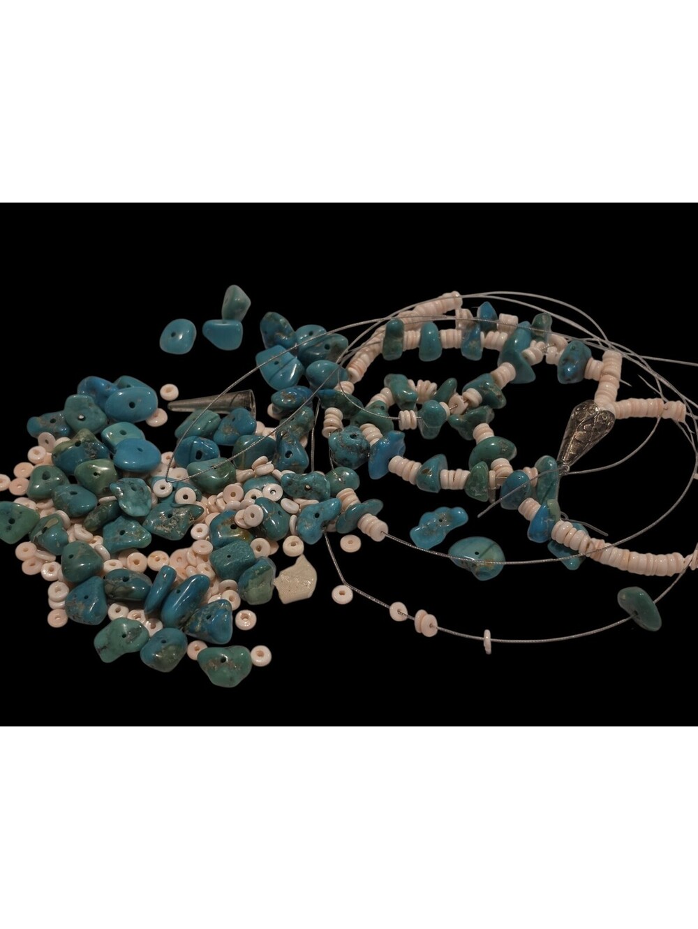 Vtg Southwest Turquoise Nugget Sterling Silver Bench Bead Cone Necklace 72g